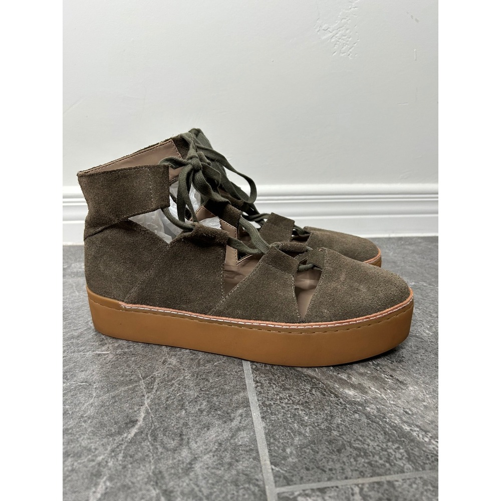 Anthropologie M4D3 Platform Gladiator Ankle Shoe Size 9 Olive Brown Suede Fall